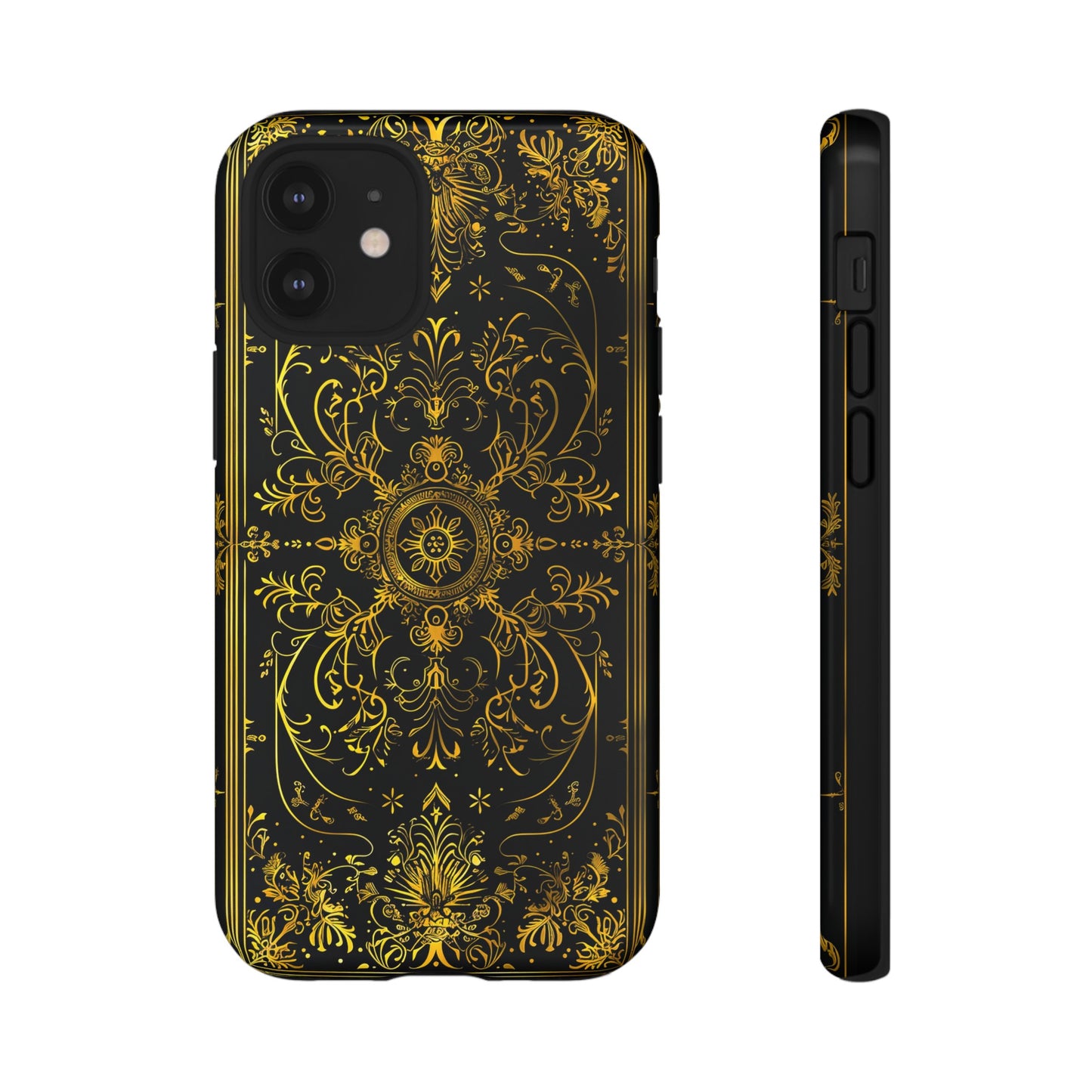 Luxury Gold Floral Damask Tough Phone Case - Elegant Black & Gold Baroque Design