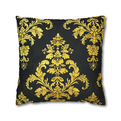 Elegant Black & Gold Damask Throw Pillowcase - Luxurious Floral Baroque Design (Pillow not included)