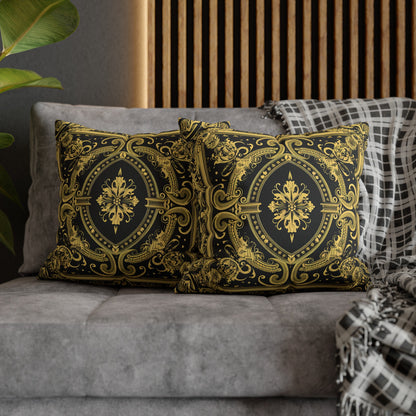 Elegant 19th Century Vintage Floral Damask Pillowcase in Black and Gold (Pillow not included)