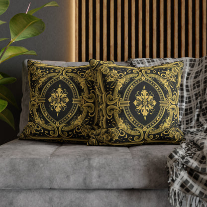 Elegant 19th Century Vintage Floral Damask Pillowcase in Black and Gold (Pillow not included)