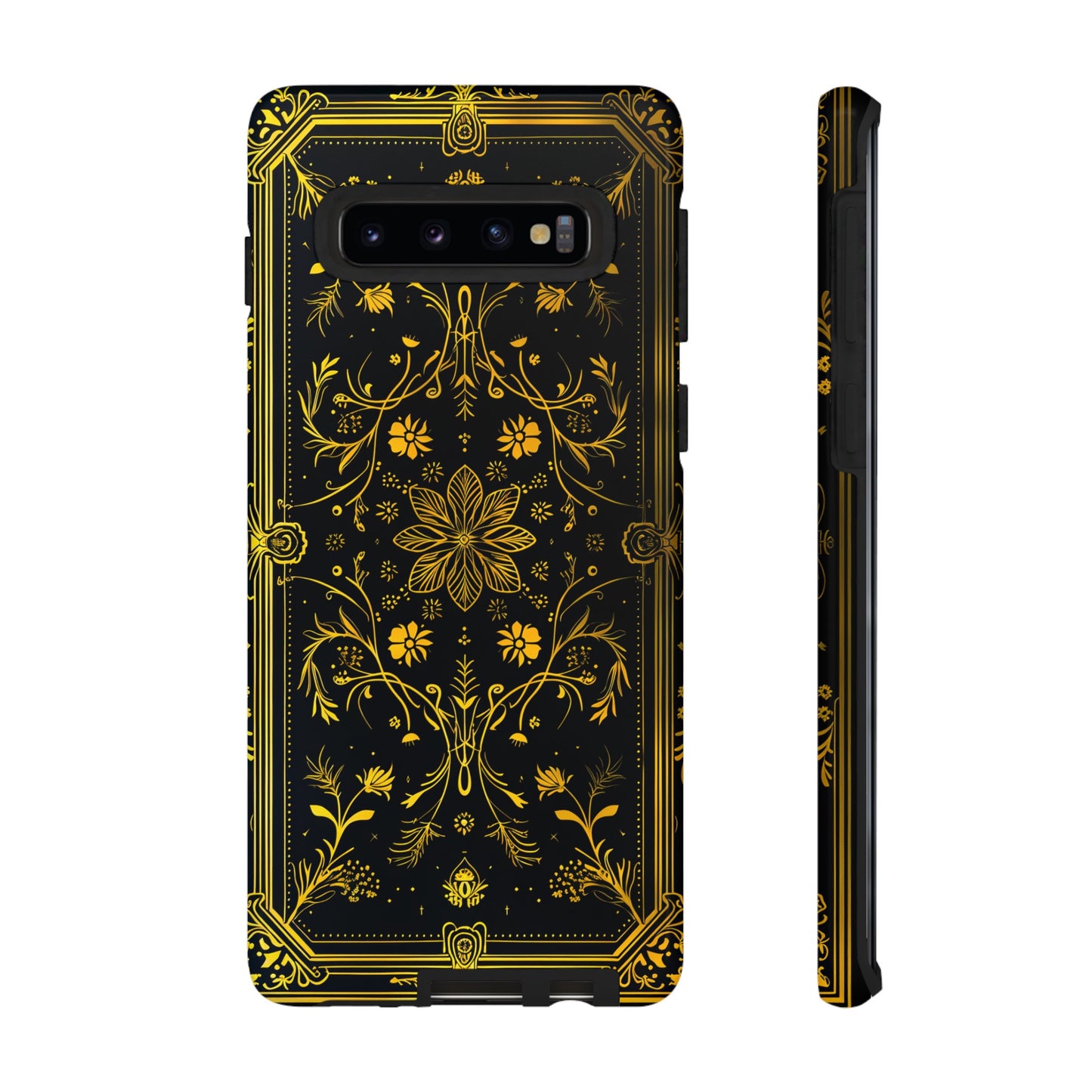 Luxury Gold Floral Damask Tough Phone Case - Elegant Black & Gold Baroque Design