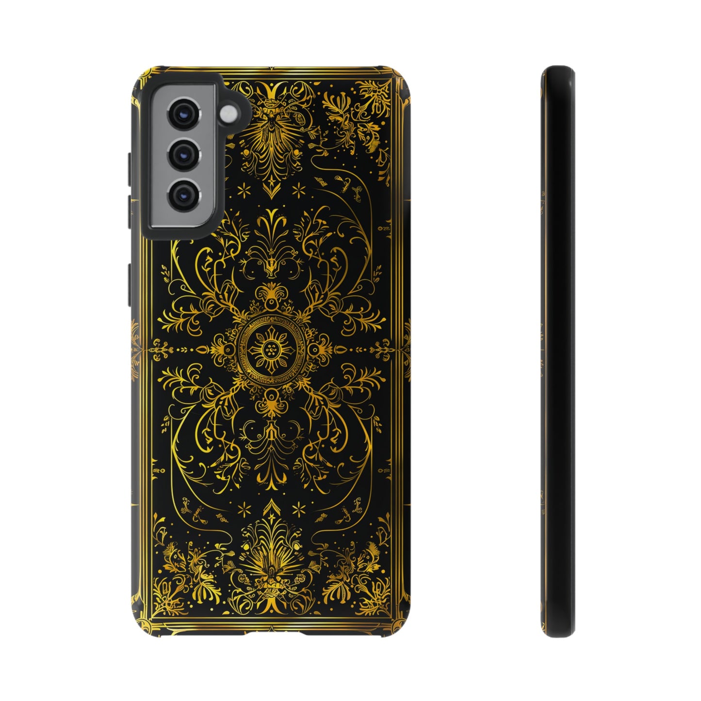 Luxury Gold Floral Damask Tough Phone Case - Elegant Black & Gold Baroque Design