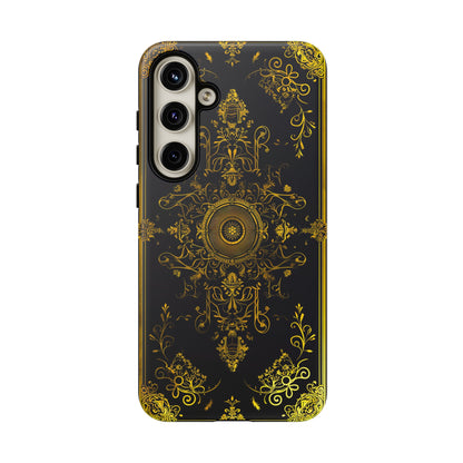 Luxury Gold Floral Damask Tough Phone Case - Elegant Black & Gold Baroque Design