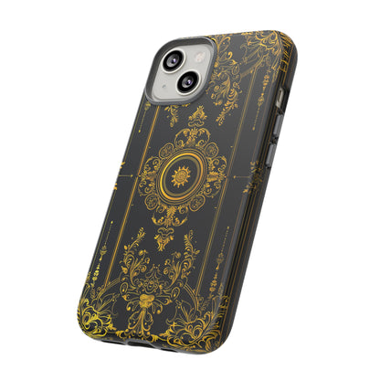 Luxury Gold Floral Damask Tough Phone Case - Elegant Black & Gold Baroque Design