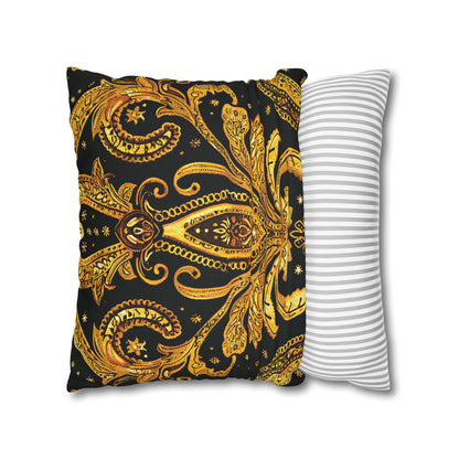 Elegant Black & Gold Damask Throw Pillowcase - Luxurious Floral Baroque Design (Pillow not included)