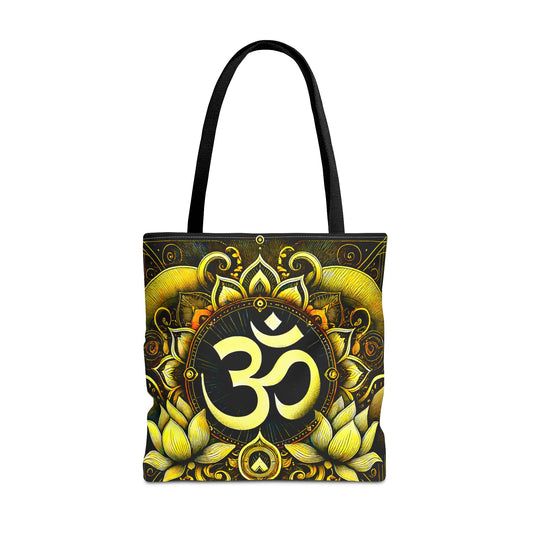 Vibrant Spiritual Yoga Art Om Symbol Tote Bag Durable Polyester with Cotton Straps Available in 3 Sizes