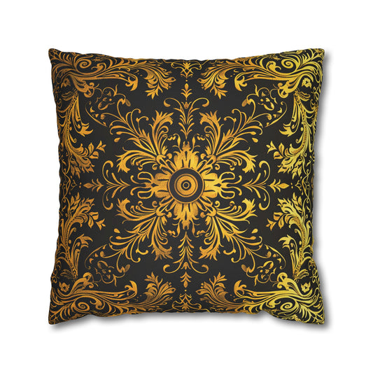 Elegant Black & Gold Damask Throw Pillowcase - Luxurious Floral Baroque Design (Pillow not included)