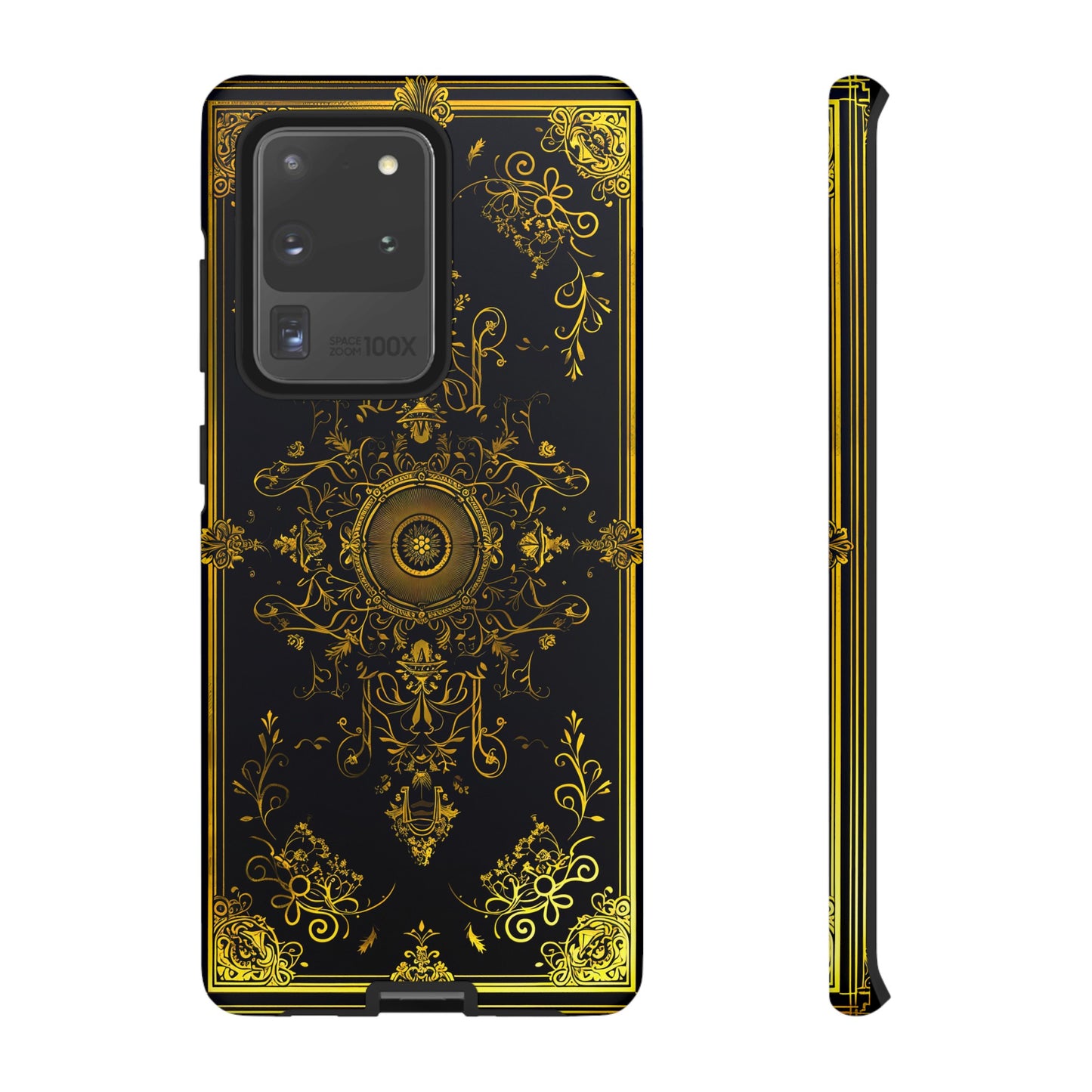 Luxury Gold Floral Damask Tough Phone Case - Elegant Black & Gold Baroque Design