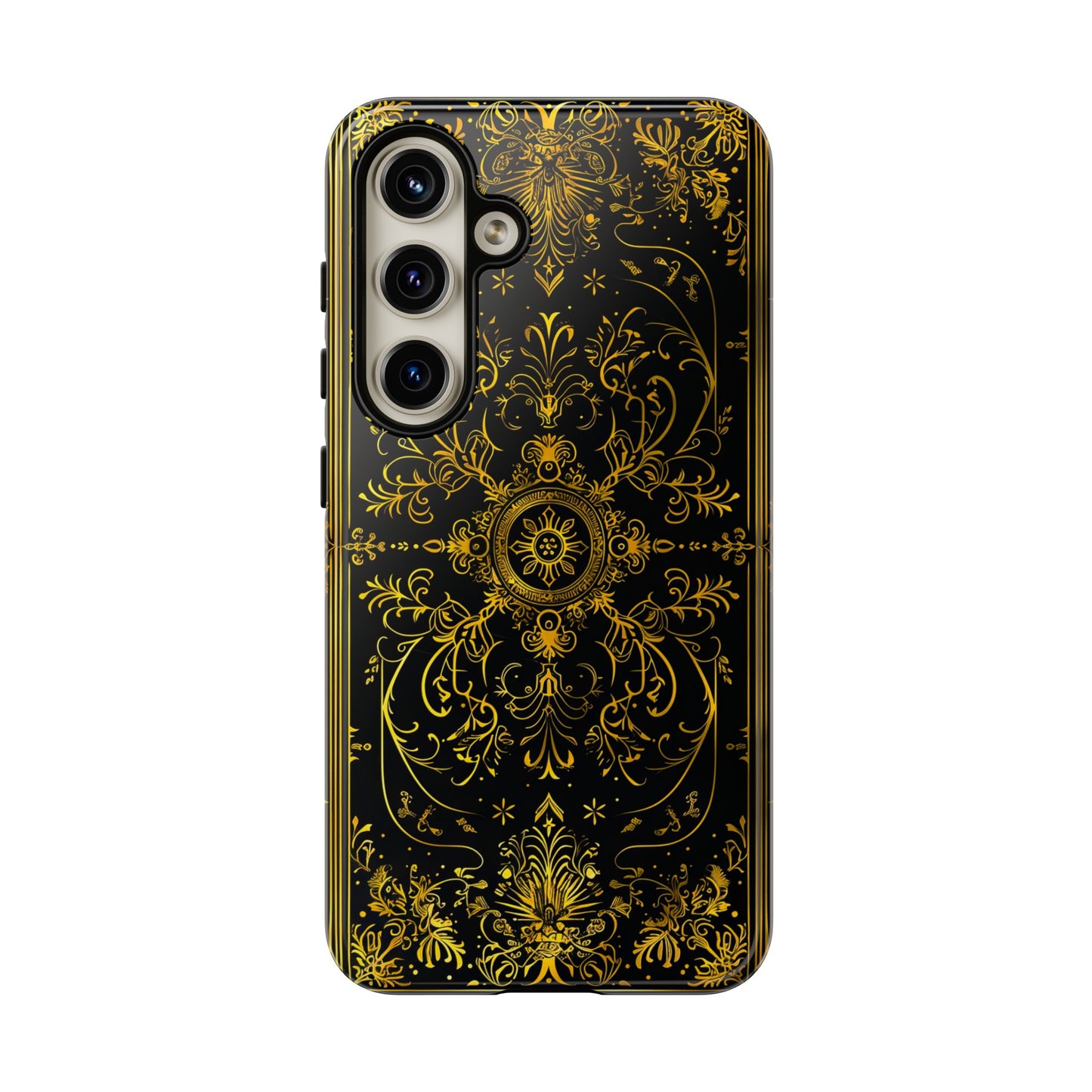 Luxury Gold Floral Damask Tough Phone Case - Elegant Black & Gold Baroque Design