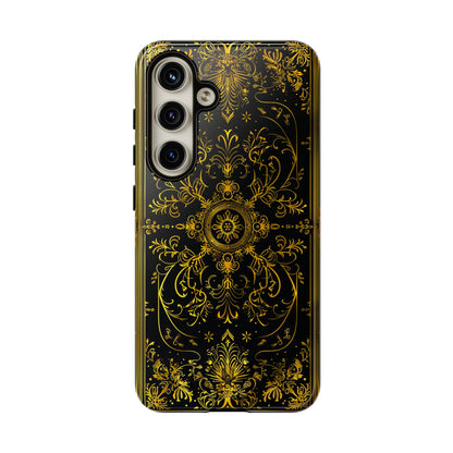 Luxury Gold Floral Damask Tough Phone Case - Elegant Black & Gold Baroque Design