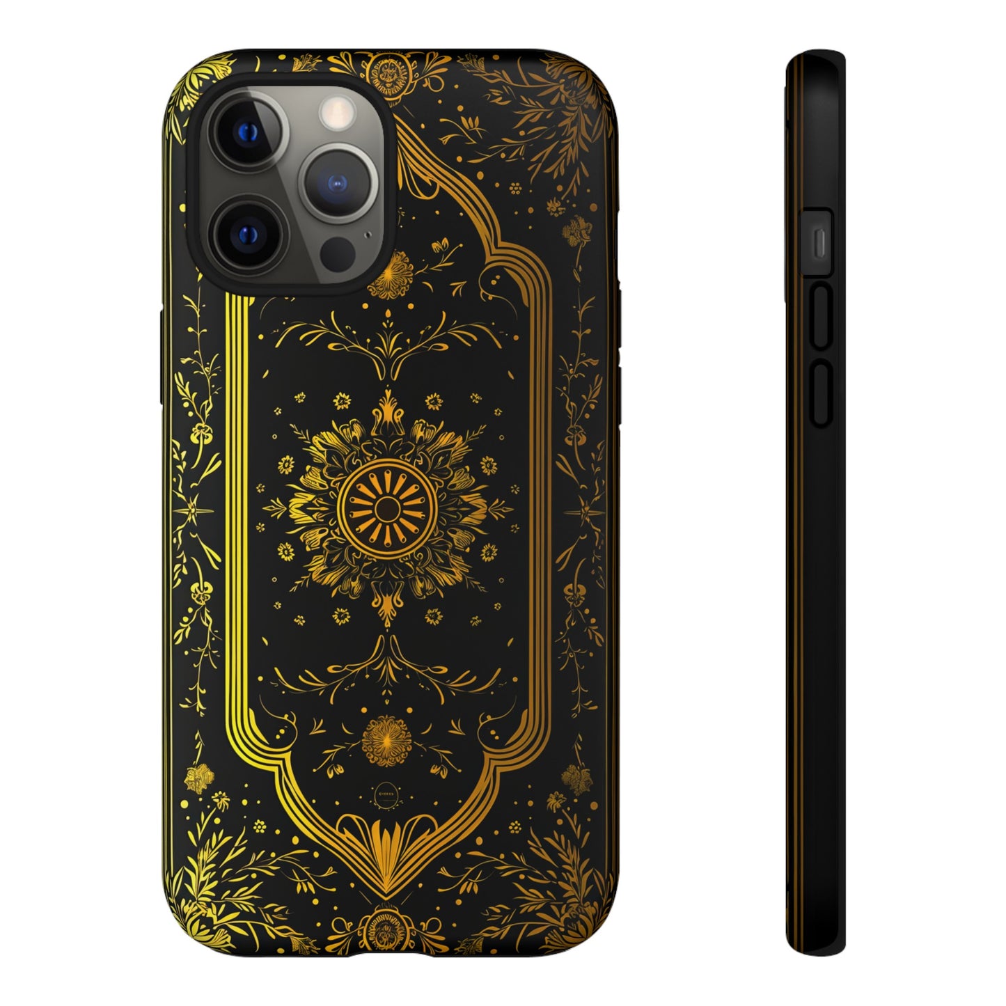 Luxury Gold Floral Damask Tough Phone Case - Elegant Black & Gold Baroque Design