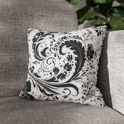 Elegant 19th Century Vintage Floral Damask Paisley Pillowcase in Black and White (Pillow not included)