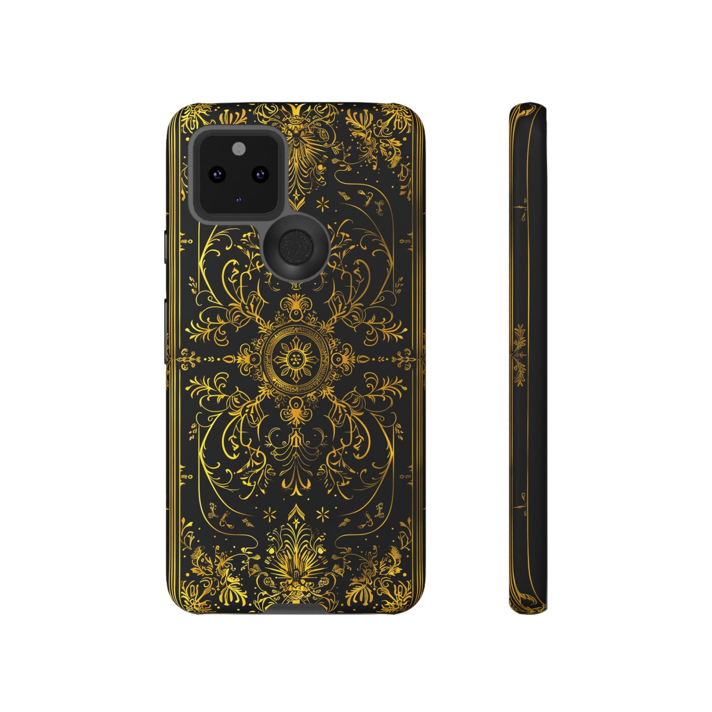 Luxury Gold Floral Damask Tough Phone Case - Elegant Black & Gold Baroque Design