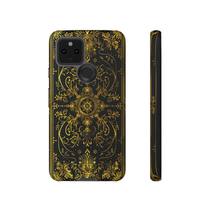 Luxury Gold Floral Damask Tough Phone Case - Elegant Black & Gold Baroque Design