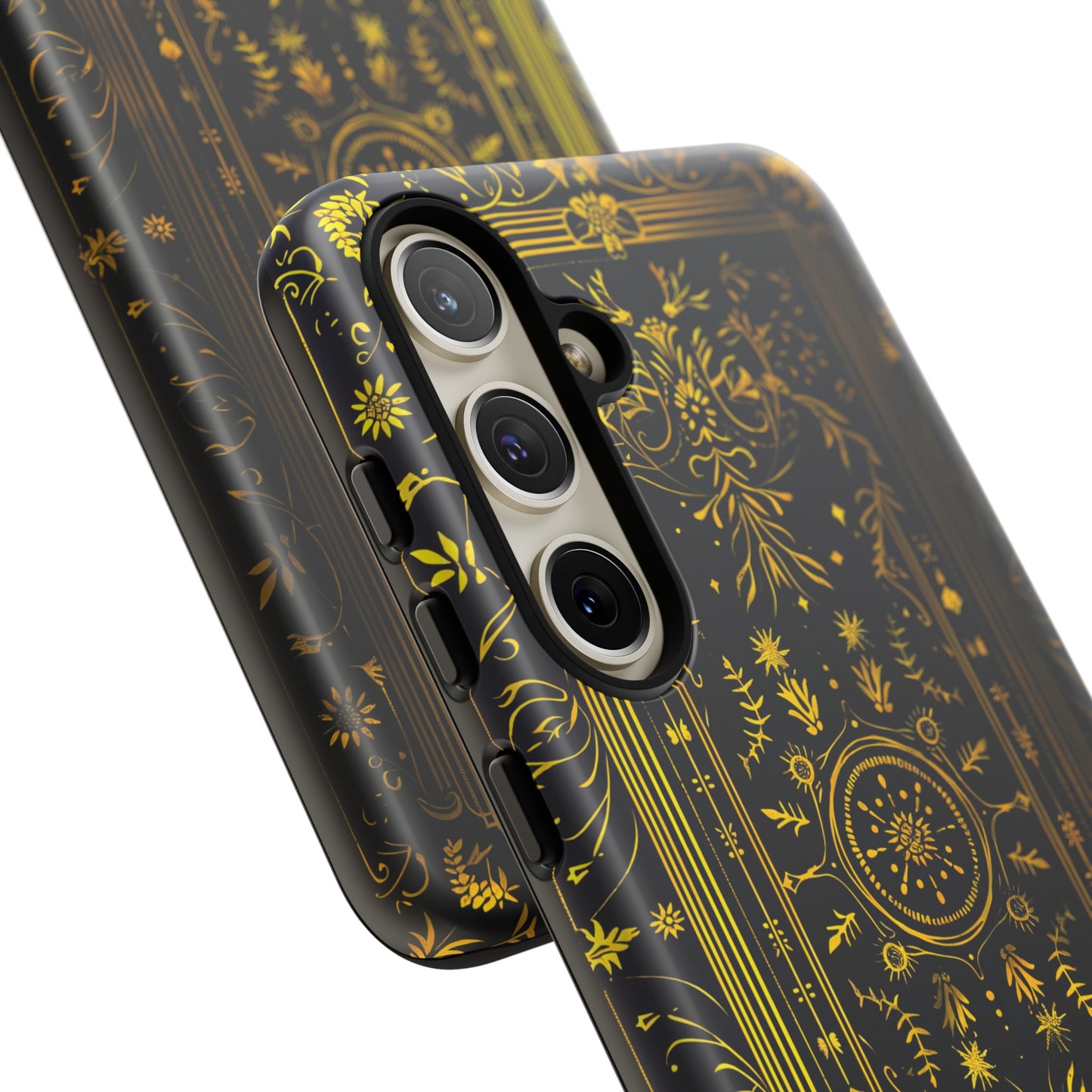 Luxury Gold Floral Damask Tough Phone Case - Elegant Black & Gold Baroque Design