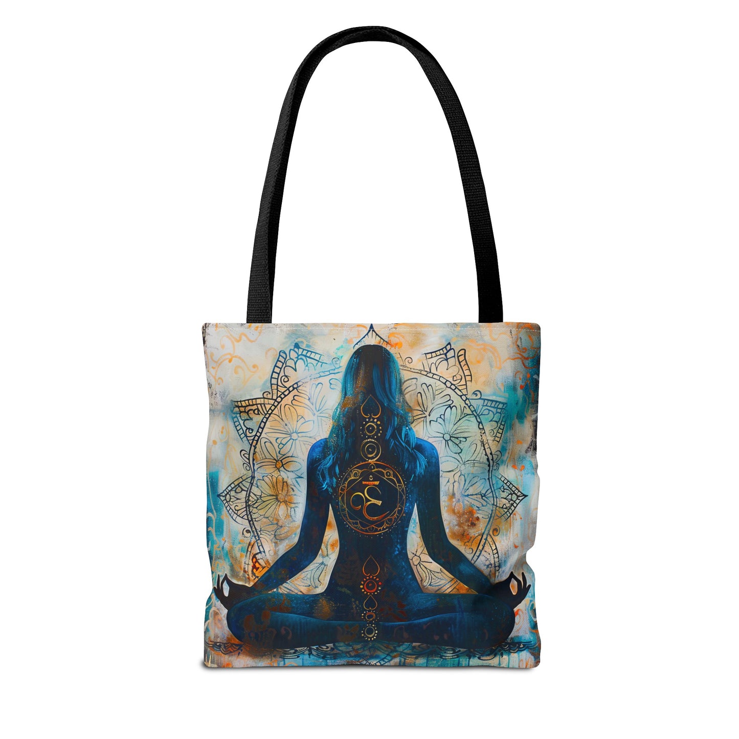 Vibrant Spiritual Yoga Art Om Symbol Tote Bag Durable Polyester with Cotton Straps Available in 3 Sizes