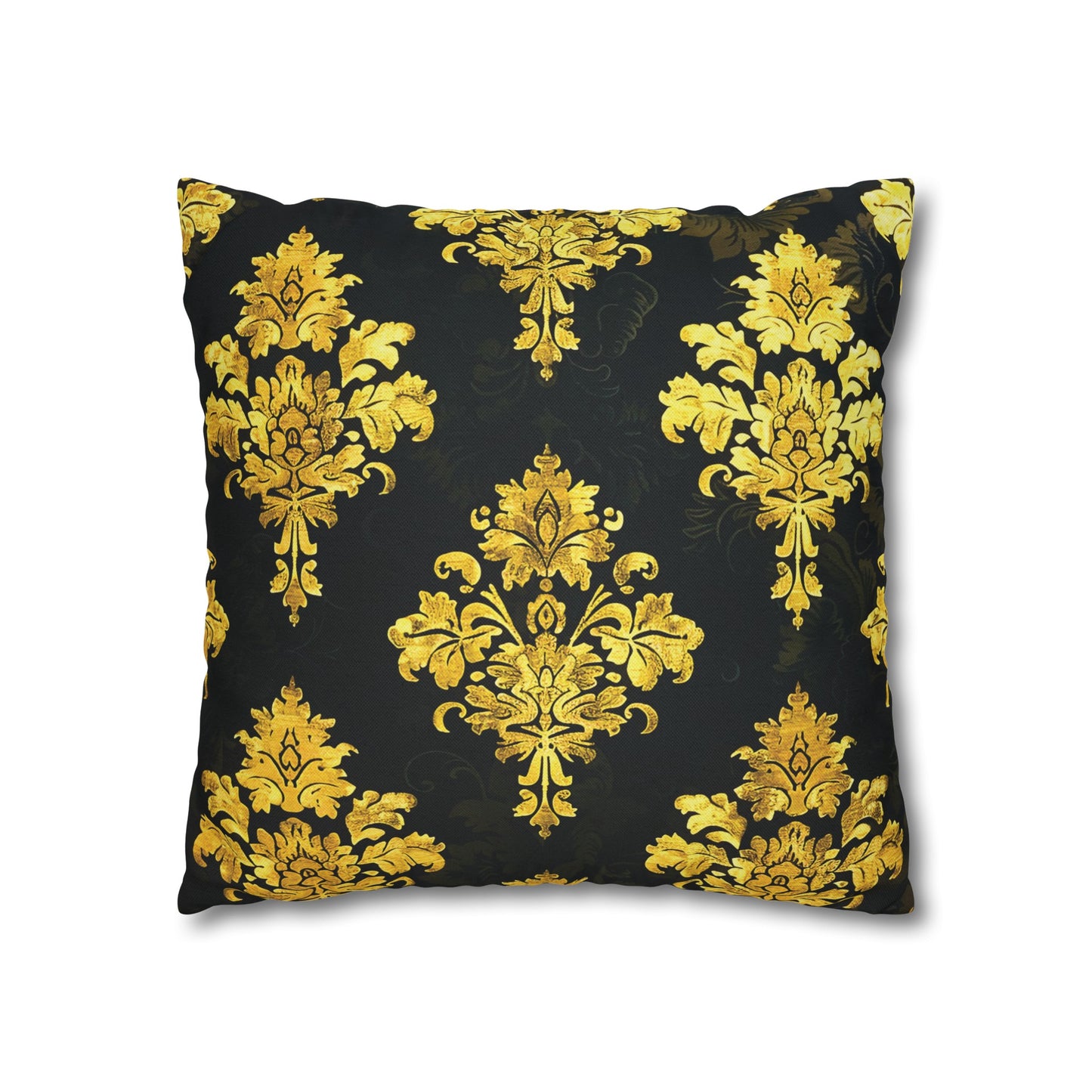 Elegant Black & Gold Damask Throw Pillowcase - Luxurious Floral Baroque Design (Pillow not included)