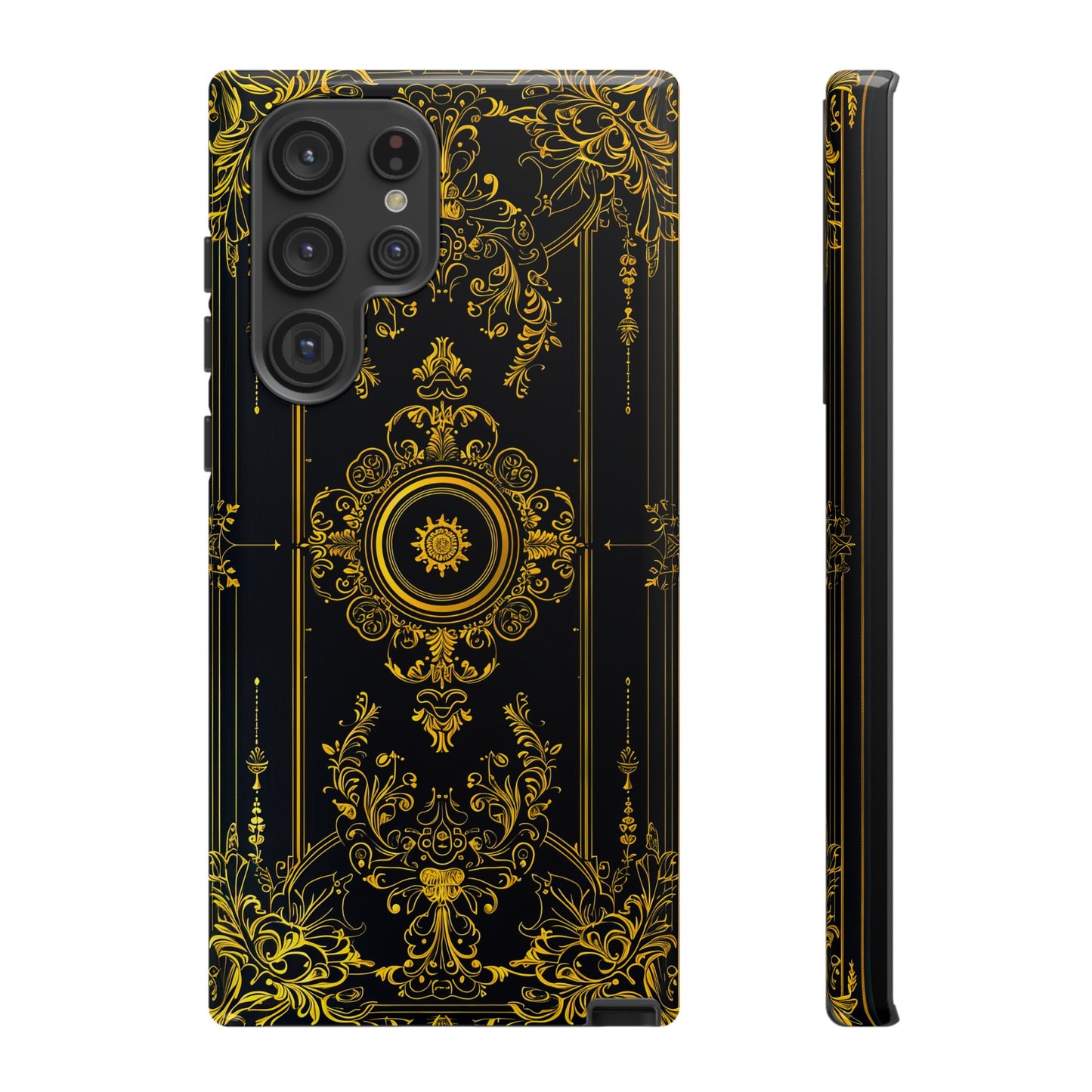 Luxury Gold Floral Damask Tough Phone Case - Elegant Black & Gold Baroque Design