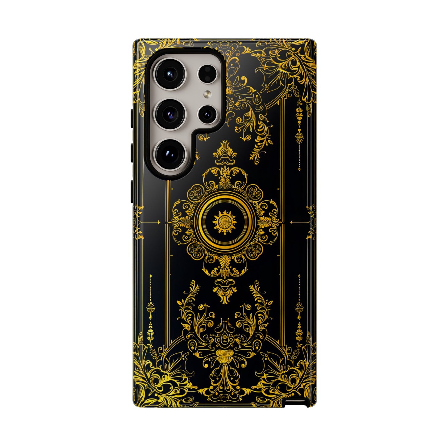 Luxury Gold Floral Damask Tough Phone Case - Elegant Black & Gold Baroque Design