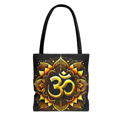 Vibrant Spiritual Yoga Art Om Symbol Tote Bag Durable Polyester with Cotton Straps Available in 3 Sizes