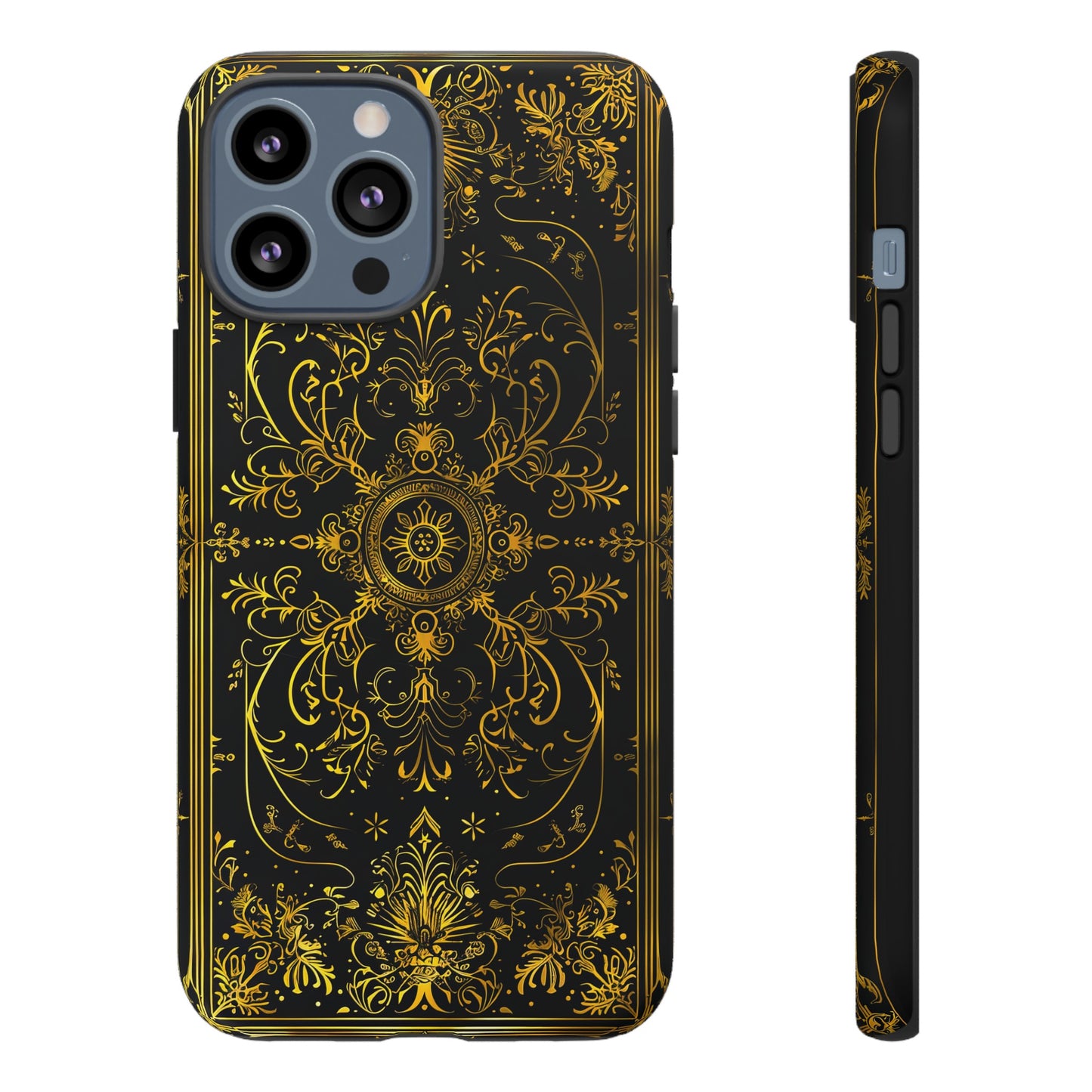 Luxury Gold Floral Damask Tough Phone Case - Elegant Black & Gold Baroque Design