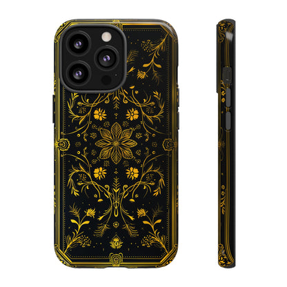 Luxury Gold Floral Damask Tough Phone Case - Elegant Black & Gold Baroque Design