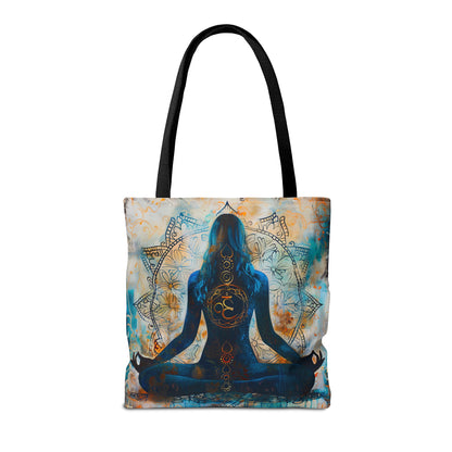 Vibrant Spiritual Yoga Art Om Symbol Tote Bag Durable Polyester with Cotton Straps Available in 3 Sizes