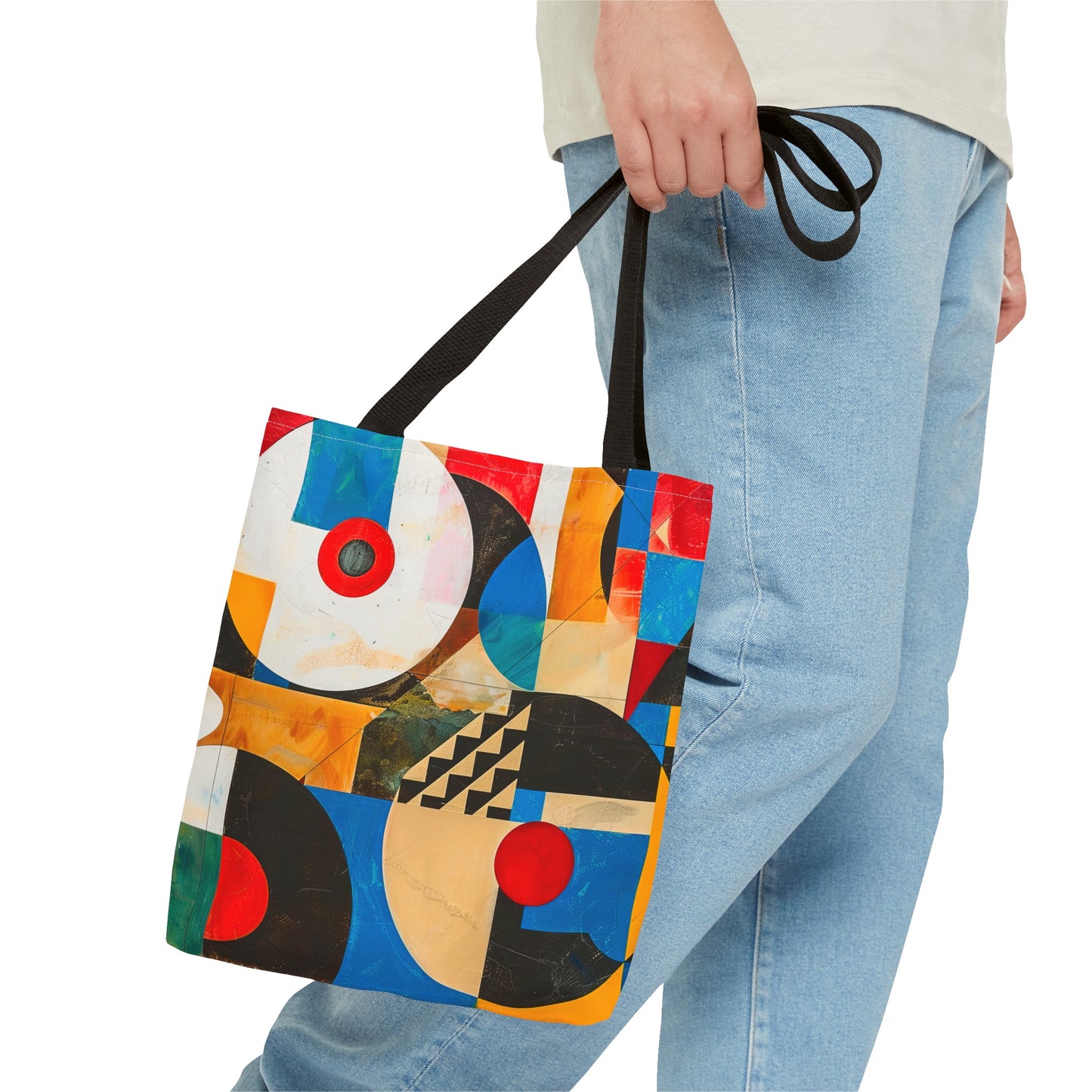 Vibrant Retro Abstract Art Tote Bag Durable Polyester with Cotton Straps Available in 3 Sizes