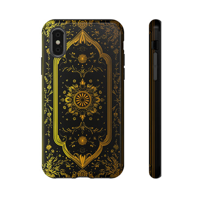 Luxury Gold Floral Damask Tough Phone Case - Elegant Black & Gold Baroque Design