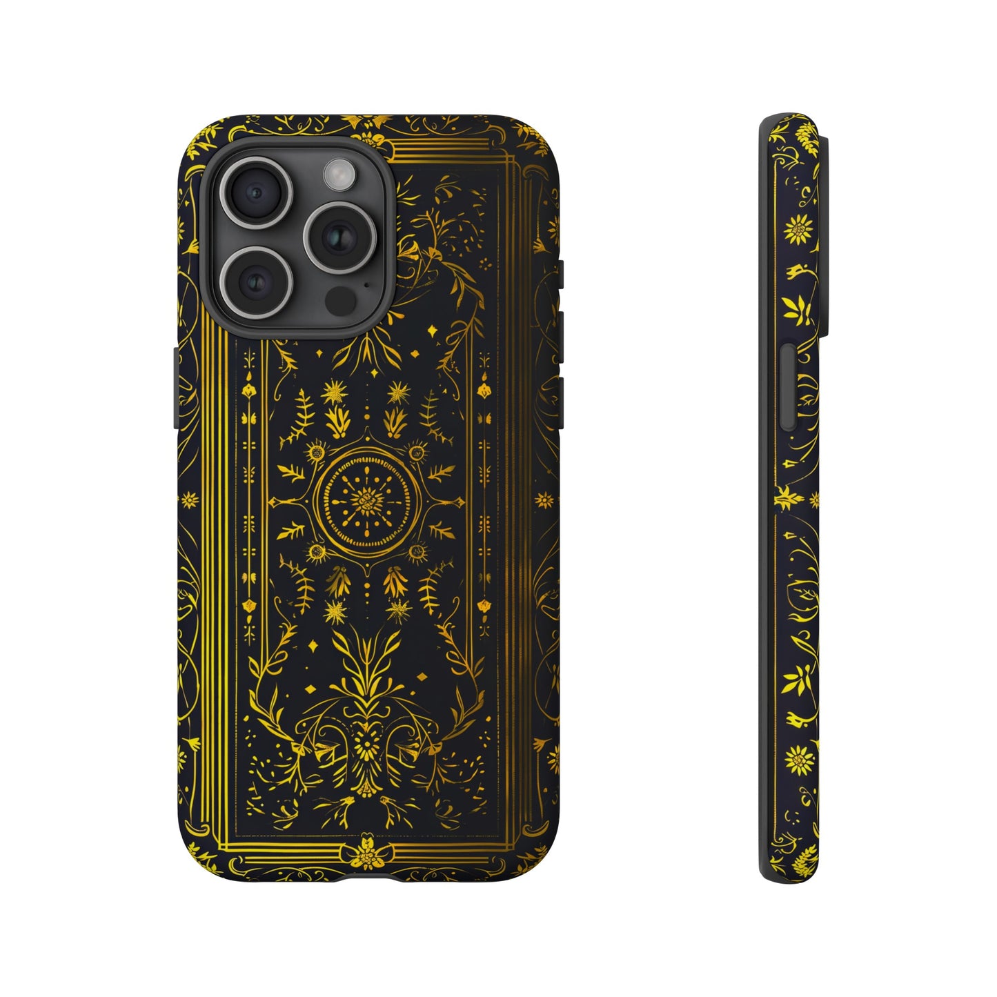 Luxury Gold Floral Damask Tough Phone Case - Elegant Black & Gold Baroque Design