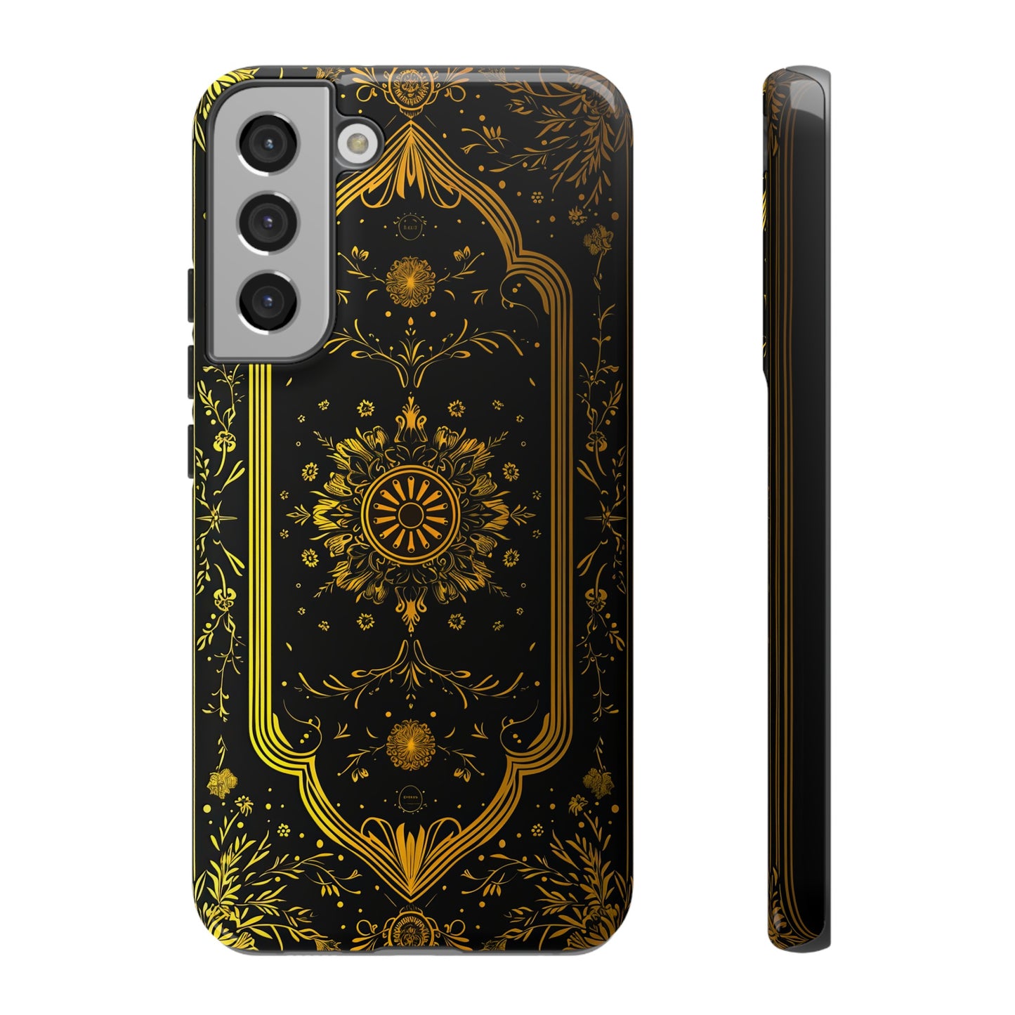 Luxury Gold Floral Damask Tough Phone Case - Elegant Black & Gold Baroque Design