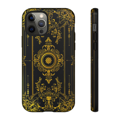 Luxury Gold Floral Damask Tough Phone Case - Elegant Black & Gold Baroque Design