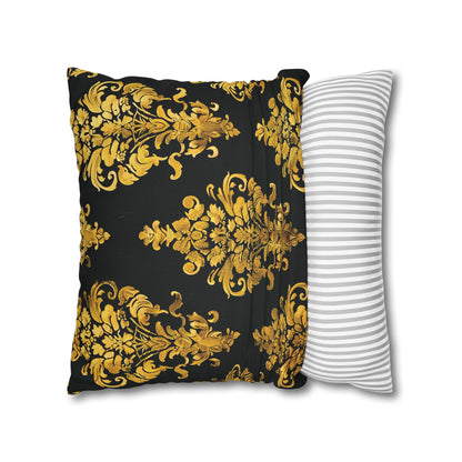 Elegant Black & Gold Damask Throw Pillowcase - Luxurious Floral Baroque Design (Pillow not included)