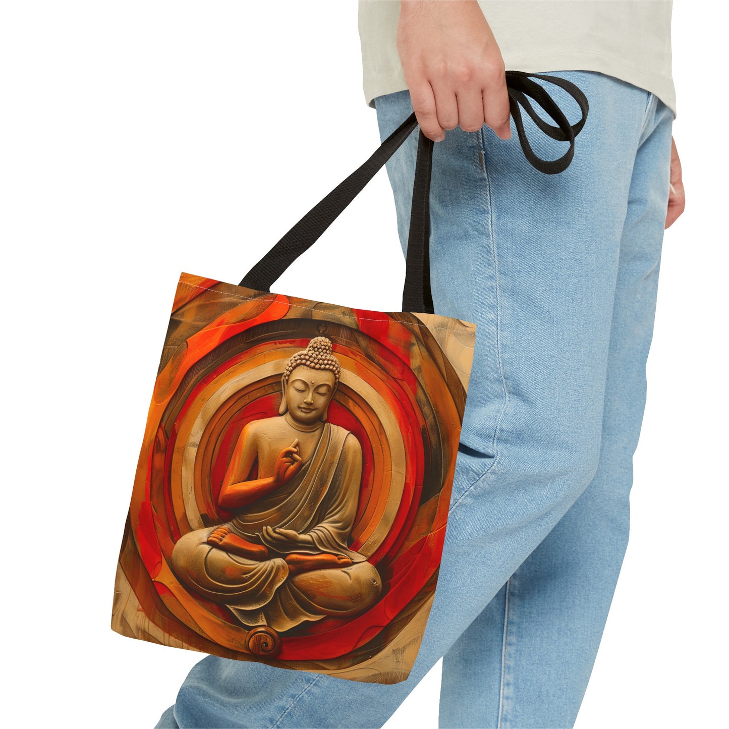 Vibrant Spiritual Buddhist Art Tote Bag Durable Polyester with Cotton Straps Available in 3 Sizes