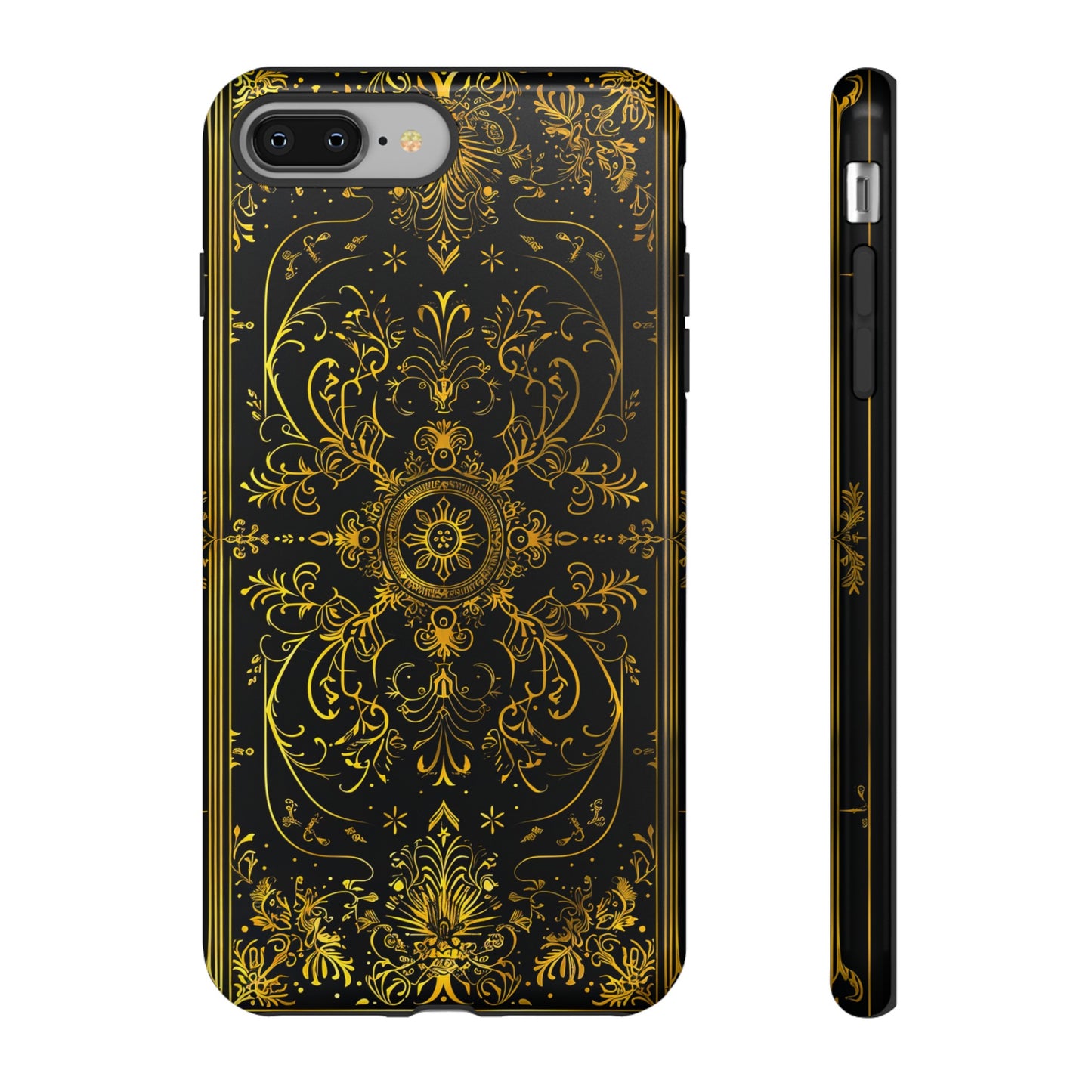 Luxury Gold Floral Damask Tough Phone Case - Elegant Black & Gold Baroque Design