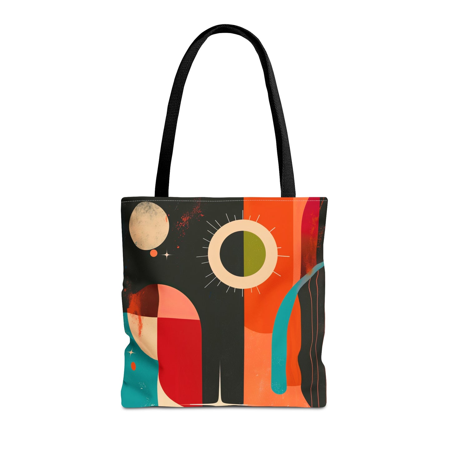 Vibrant Retro Abstract Art Tote Bag Durable Polyester with Cotton Straps Available in 3 Sizes