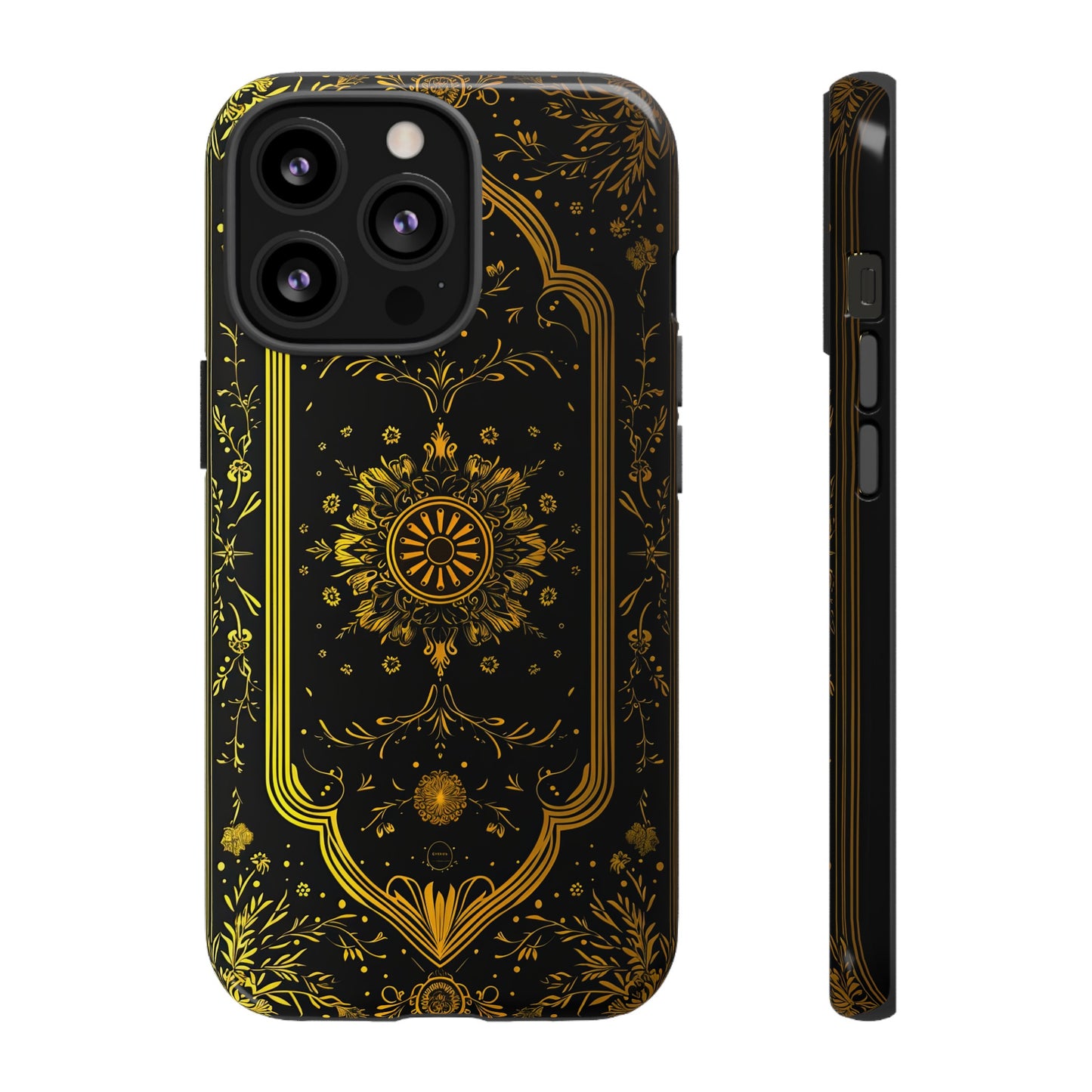 Luxury Gold Floral Damask Tough Phone Case - Elegant Black & Gold Baroque Design