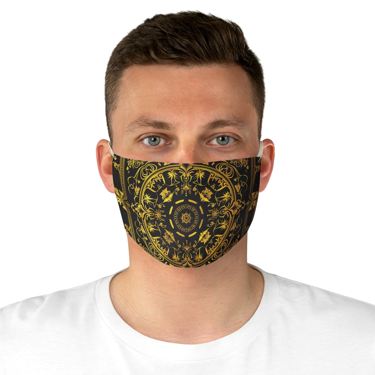 Elegant Gold Patterned Reusable Cloth Face Mask Adjustable and Comfortable Protection