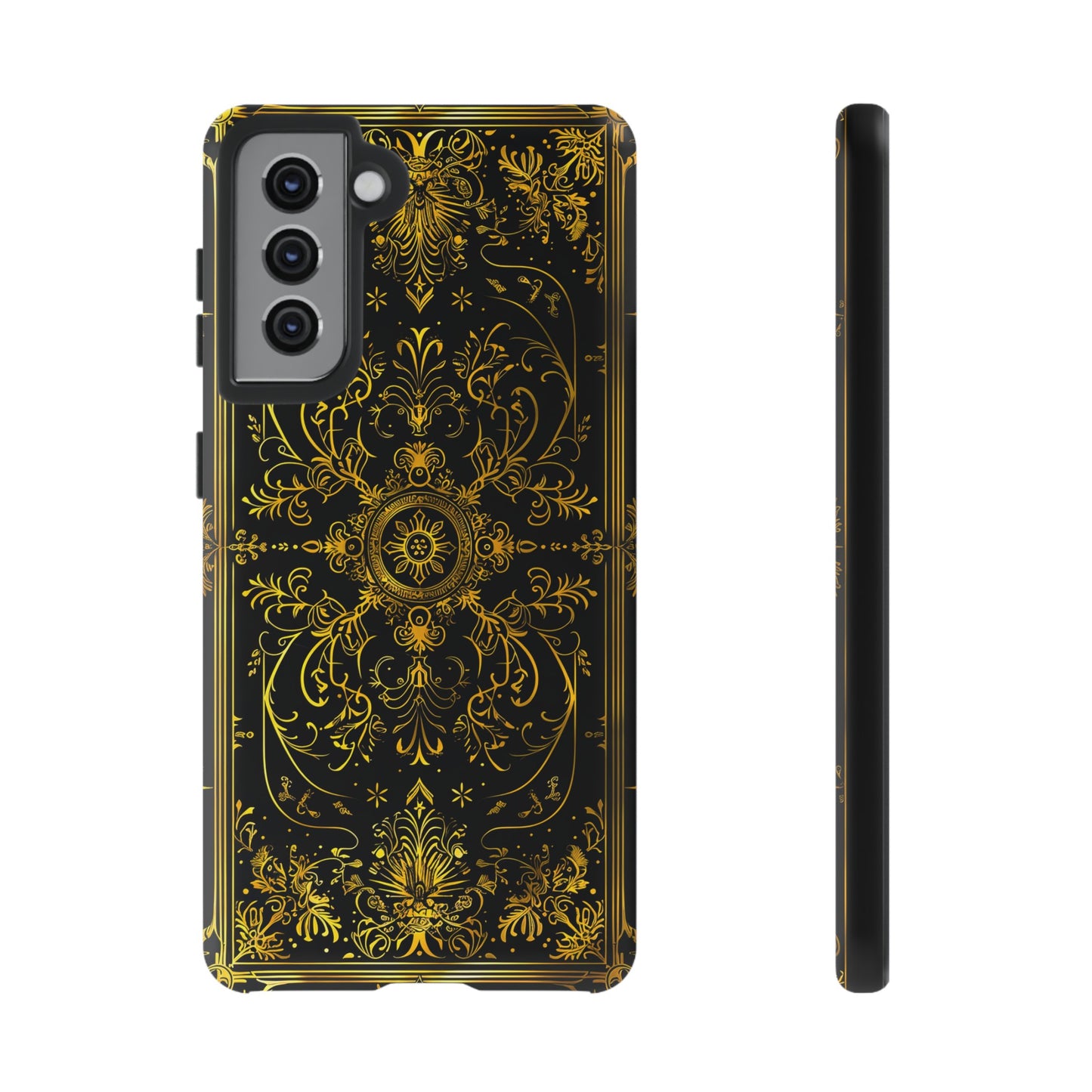 Luxury Gold Floral Damask Tough Phone Case - Elegant Black & Gold Baroque Design