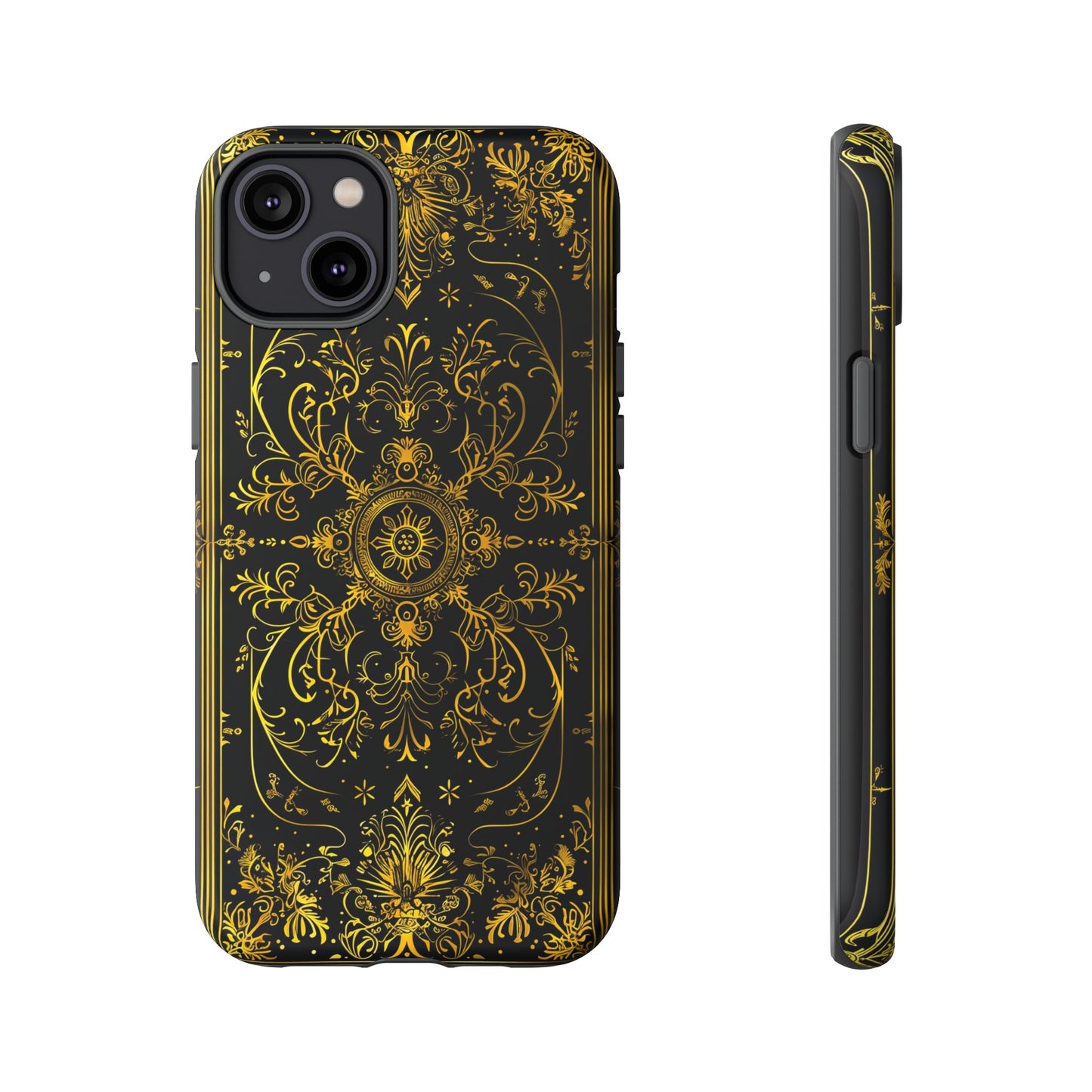 Luxury Gold Floral Damask Tough Phone Case - Elegant Black & Gold Baroque Design