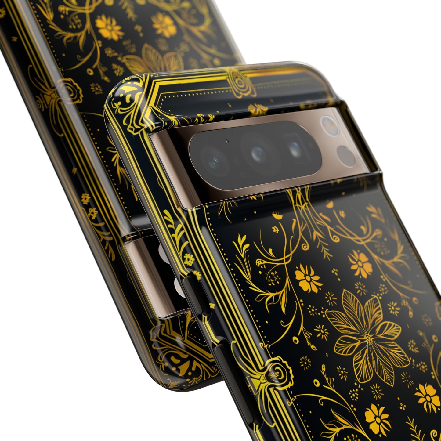 Luxury Gold Floral Damask Tough Phone Case - Elegant Black & Gold Baroque Design