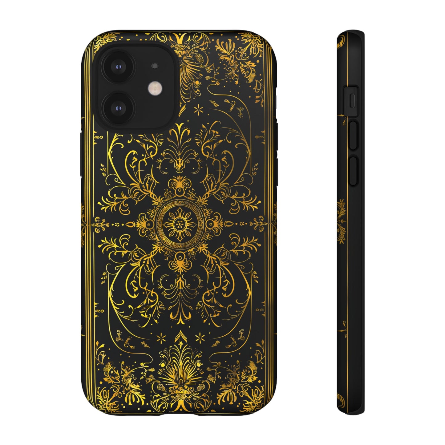 Luxury Gold Floral Damask Tough Phone Case - Elegant Black & Gold Baroque Design