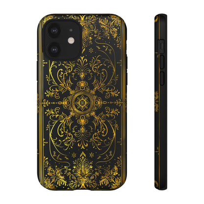 Luxury Gold Floral Damask Tough Phone Case - Elegant Black & Gold Baroque Design