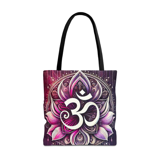 Vibrant Spiritual Yoga Art Om Symbol Tote Bag Durable Polyester with Cotton Straps Available in 3 Sizes