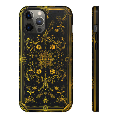 Luxury Gold Floral Damask Tough Phone Case - Elegant Black & Gold Baroque Design