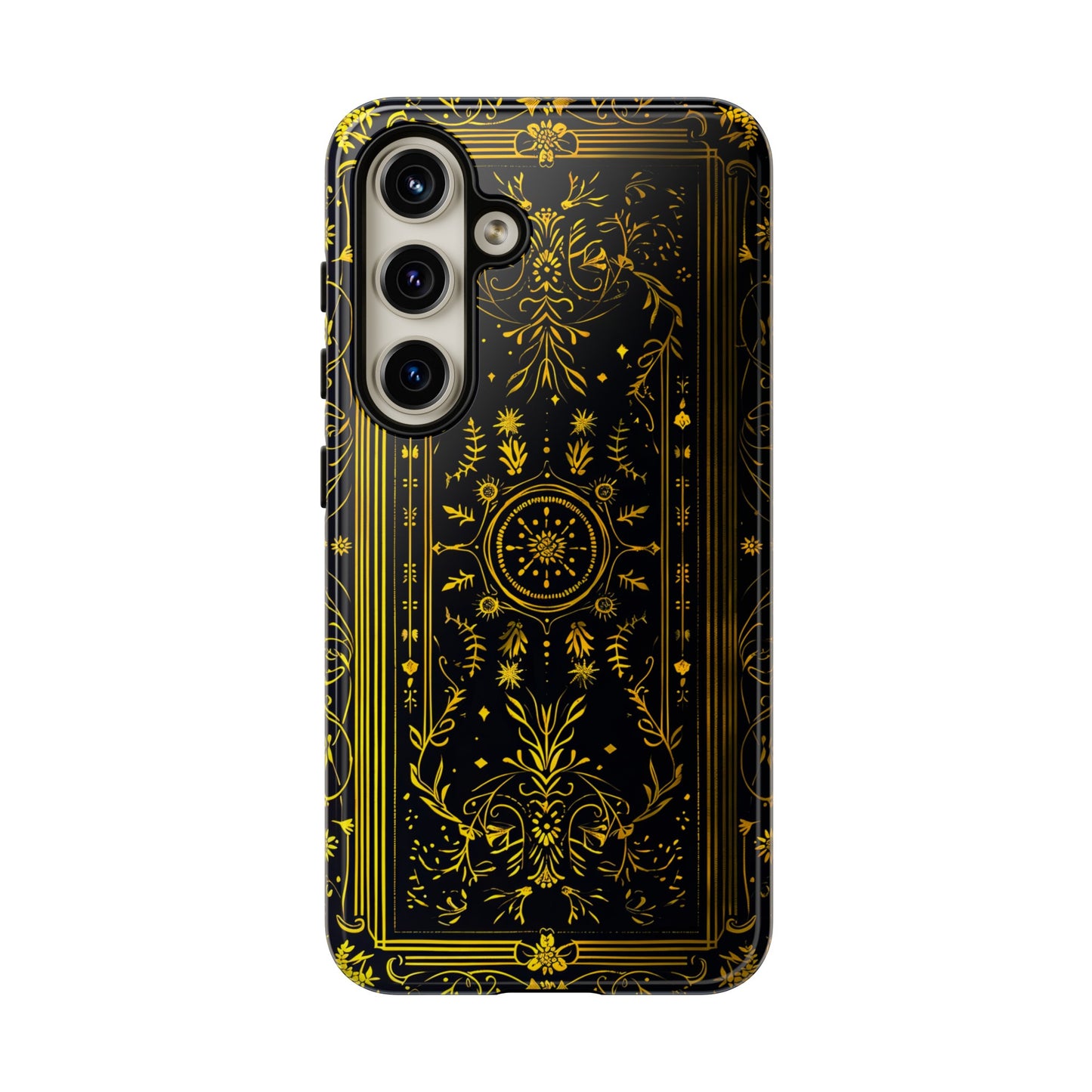 Luxury Gold Floral Damask Tough Phone Case - Elegant Black & Gold Baroque Design