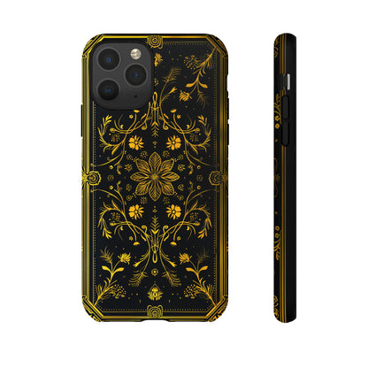 Luxury Gold Floral Damask Tough Phone Case - Elegant Black & Gold Baroque Design