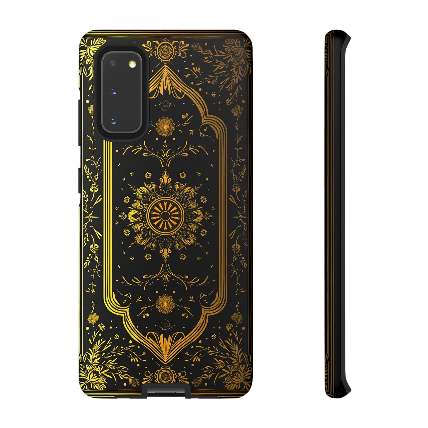 Luxury Gold Floral Damask Tough Phone Case - Elegant Black & Gold Baroque Design