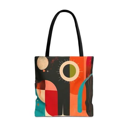 Vibrant Retro Abstract Art Tote Bag Durable Polyester with Cotton Straps Available in 3 Sizes