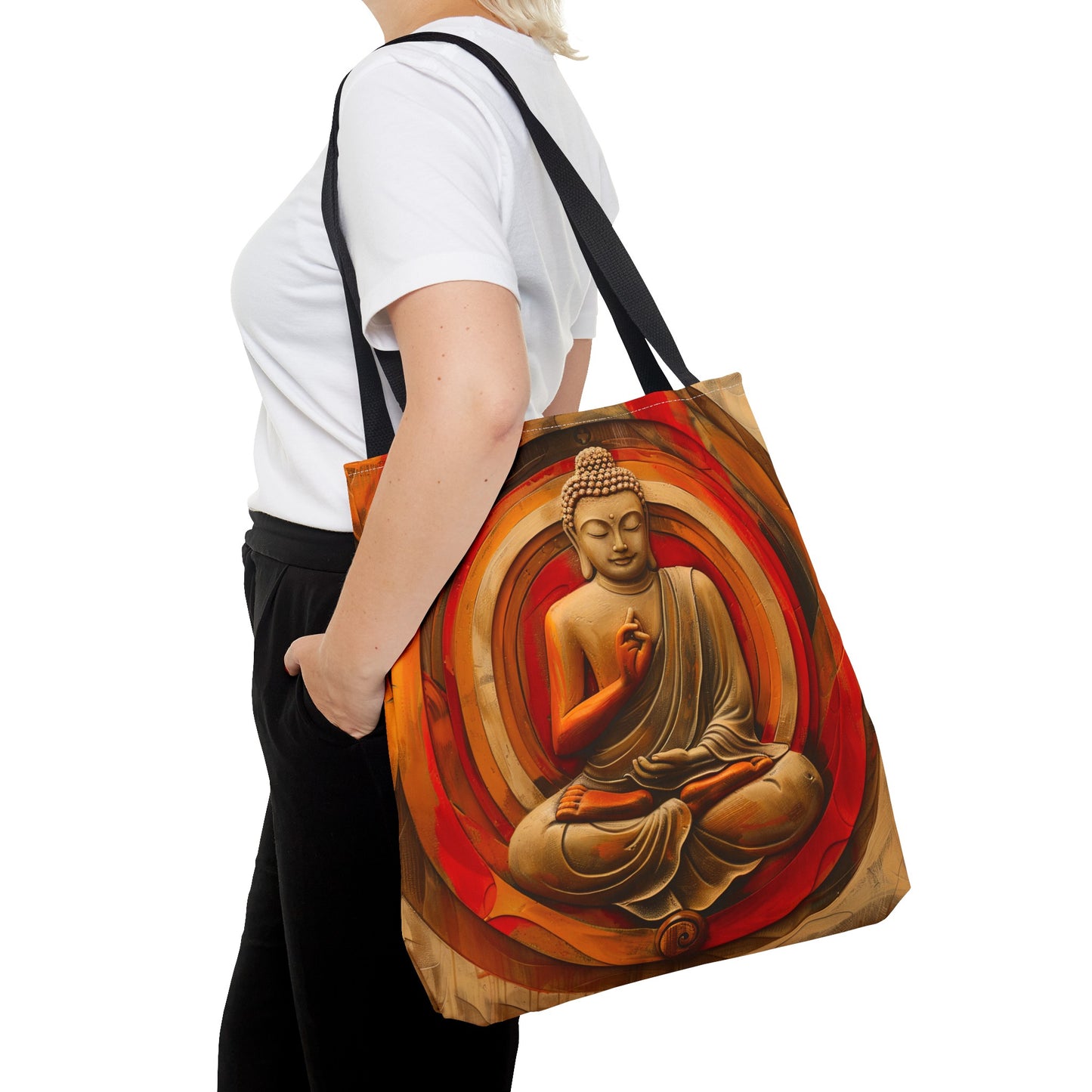 Vibrant Spiritual Buddhist Art Tote Bag Durable Polyester with Cotton Straps Available in 3 Sizes